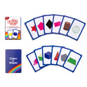A 2D & 3D Shapes & Colors Card Pack learning game box with two fans of cards featuring various 2D and 3D shapes and colors.