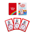 Telling Time Card Pack featuring a deck of analog clock playing cards with unicorn illustrations on a red and white background.