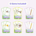 Six sets of Popplers: Daily Routines & Feelings Toddler Game cards in holders, featuring matching, action-based, and sequencing activities related to daily routines and emotion recognition.