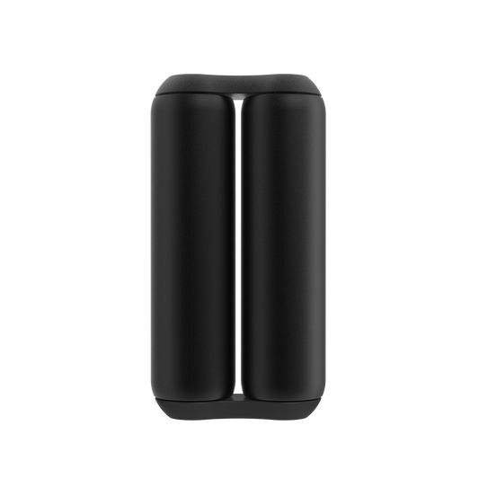A midnight ONO Roller Aluminum, featuring two rounded, parallel cylinders joined side by side for fidgeting, is viewed from the front against a white background.