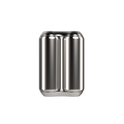 The ONO Roller Steel features two silver cylindrical steel sections fused side by side in a unique double-can design, making it an eye-catching desk decor piece or quirky fidget accessory. The product stands upright on a white background.