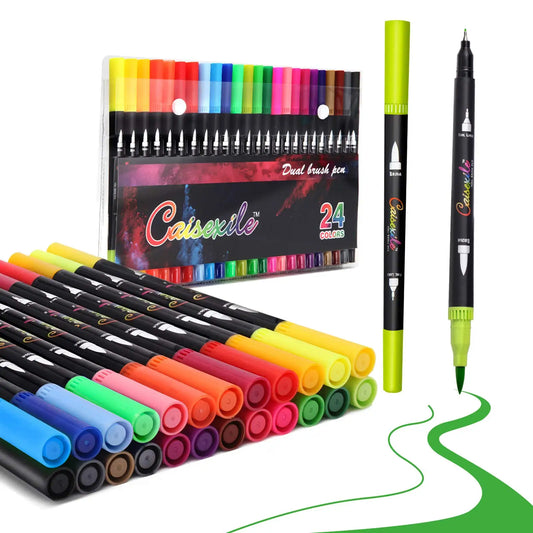 24-Color Dual Tip Brush Pens for Artists - Fine & Brush Tip Markers for Coloring and Drawing