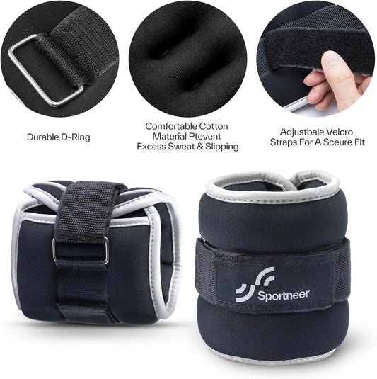 Sportneer Adjustable Ankle and Wrist Weights Set for Enhanced Strength Training - 2 lbs Pair & 1 lb Each