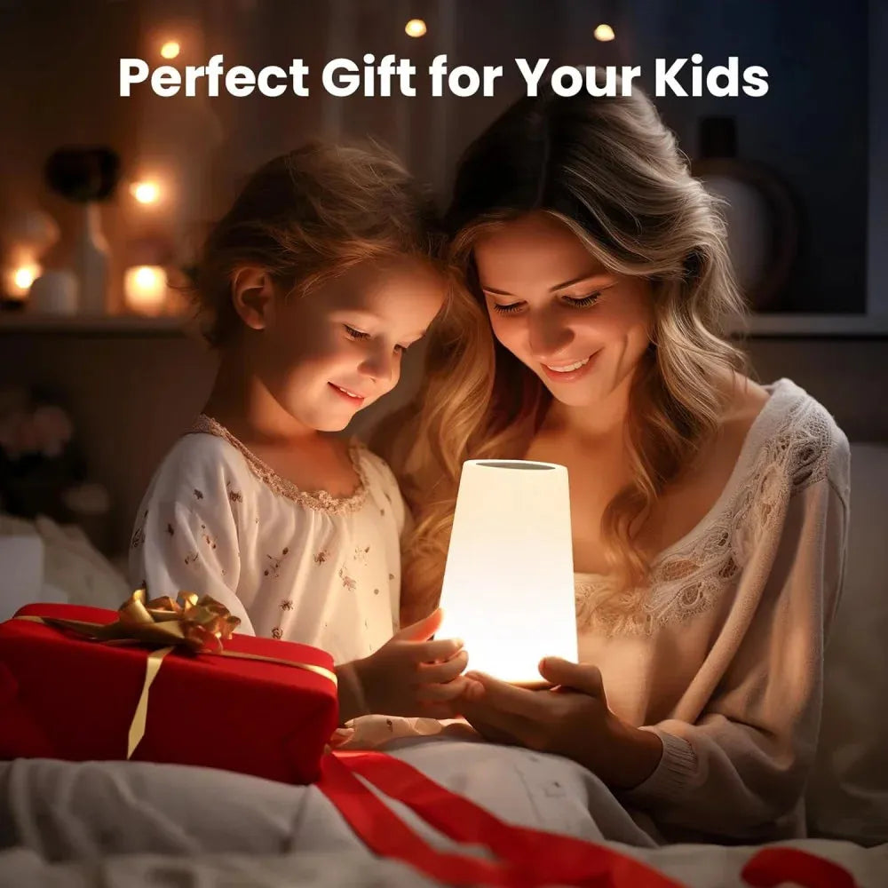 Rechargeable Touch-Controlled Dimmable Bedside Lamp with 13 RGB Colors - Portable Night Light for Kids and Babies