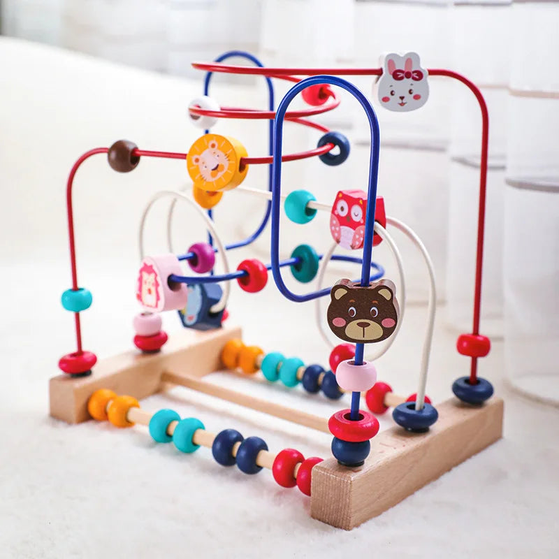 Montessori Roller Coaster Bead Maze Wooden Baby Toy Animal Fruit Style Maze Circles Around Beads Abacus Math Puzzle Toys Gifts