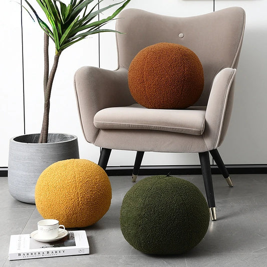 Nordic Ball-Shaped Plush Wool Pillow - Versatile Soft Cushion for Home and Office Decor