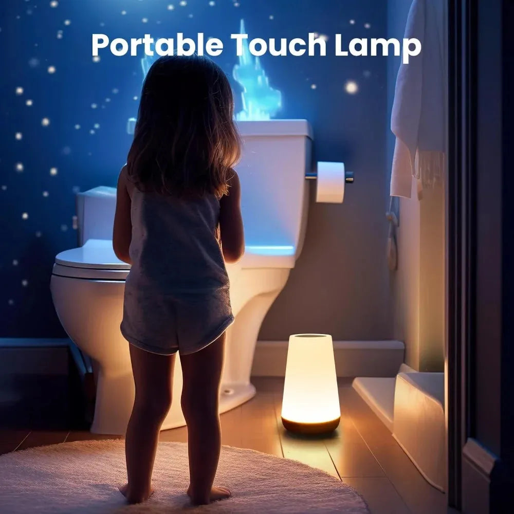 Rechargeable Touch-Controlled Dimmable Bedside Lamp with 13 RGB Colors - Portable Night Light for Kids and Babies