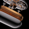 An angled close-up of the Mech Egg EDC Fidget Slider, a metallic fidget toy with springs, screws, and copper and silver parts in an exploded view on black—designed for stress relief, anxiety reduction, and ADHD focus.