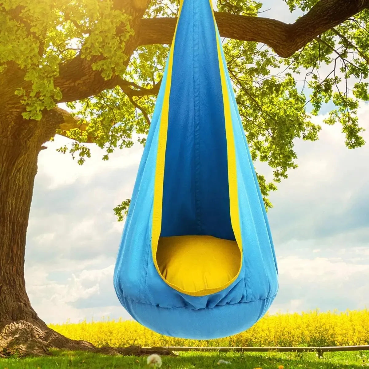 Kids Pod Swing Chair, Hanging Hammock Chair with Inflatable Pillow, Sensory Pocket for Outdoor and Indoor, Max 176Lbs - JoyfulJive