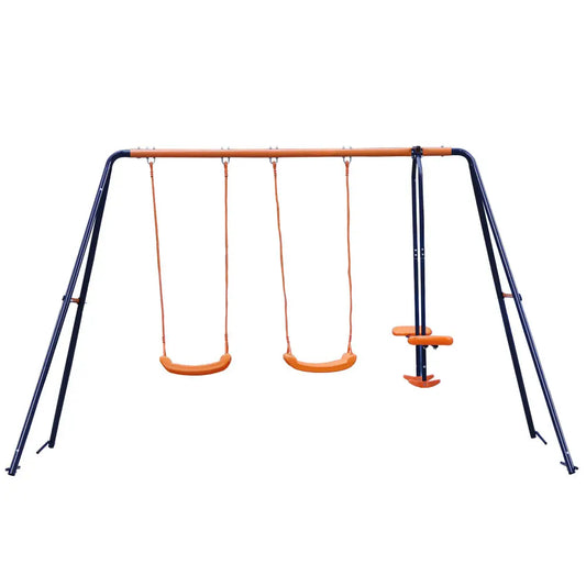 The Durable Double Swing Set Garden Swing with 1 Seesaw Set for Children creates a fun play area, pairing perfectly with an outdoor kids tent or play tent to inspire imaginative adventures in your backyard.