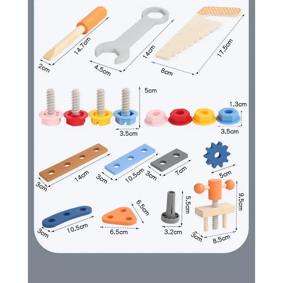 Montessori Wooden Tool Set for Fine Motor Skills Development - Disassembly and Assembly Toy for Babies and Toddlers