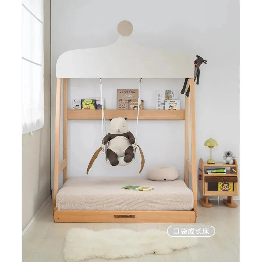 Creative Companion Bed: Solid Wood Children's Pull-Out Bed with Climbing Frame and Swing