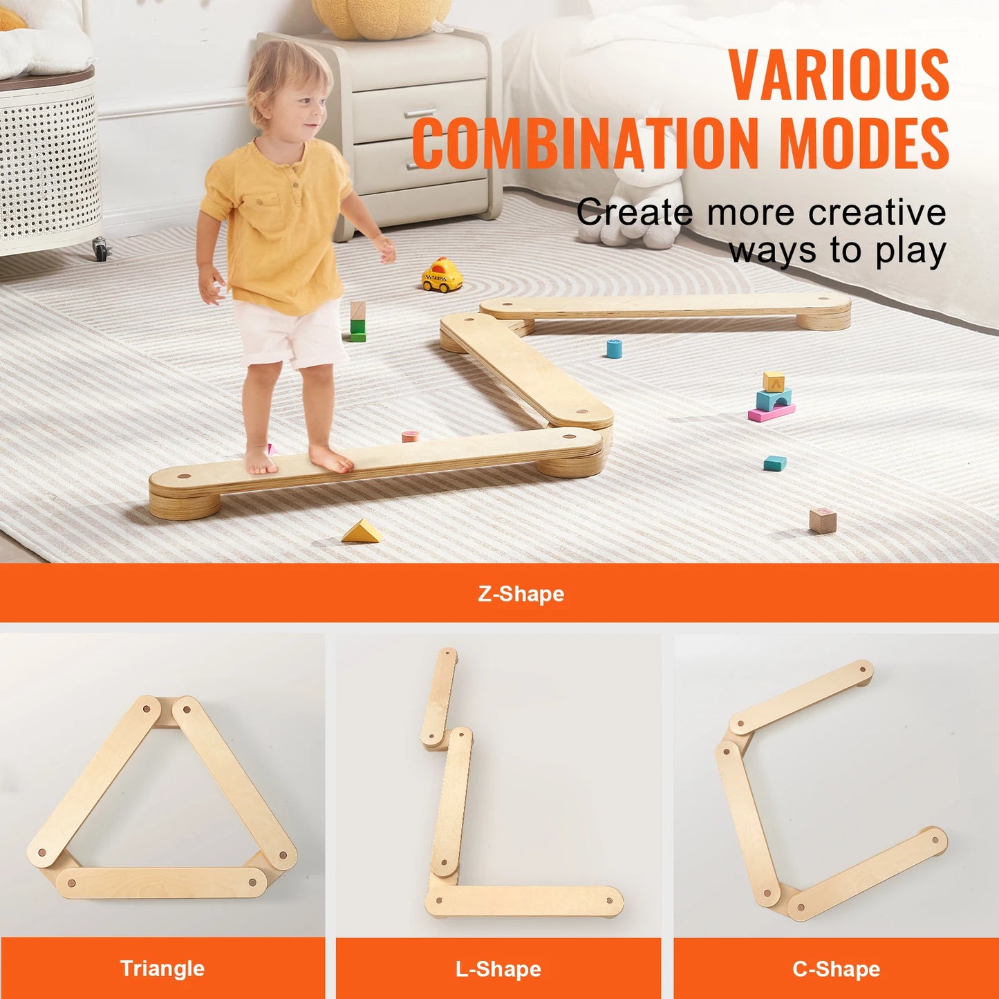 Wooden Toddler Balance Beam Stepping Stones - Montessori Indoor & Outdoor Toy for Kids Ages 2-6