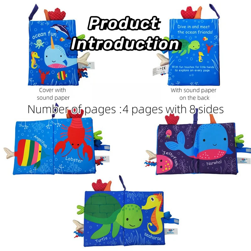 Baby Books Montessori Toys Animal Touch Feel Crinkle Cloth Books Early Learning Soft Stuffed Interactive Sensory Toy For Kids