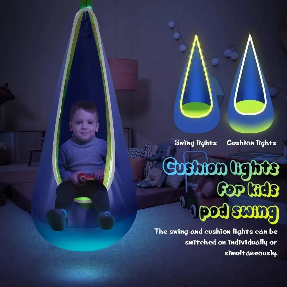 Kids Hanging Hammock Swing with LED Lights, Sensory Pod Swing Chair with Inflatable Pillow & All Accessories (1 PCS) - JoyfulJive