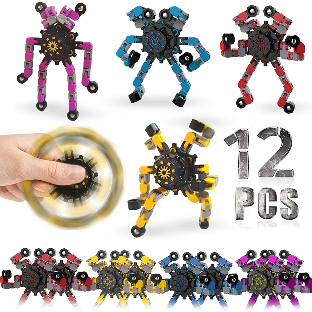 12/16PCS Creative Sensory Fidget Toys - Deformable Chain Robot Spinners for Stress Relief and Fun