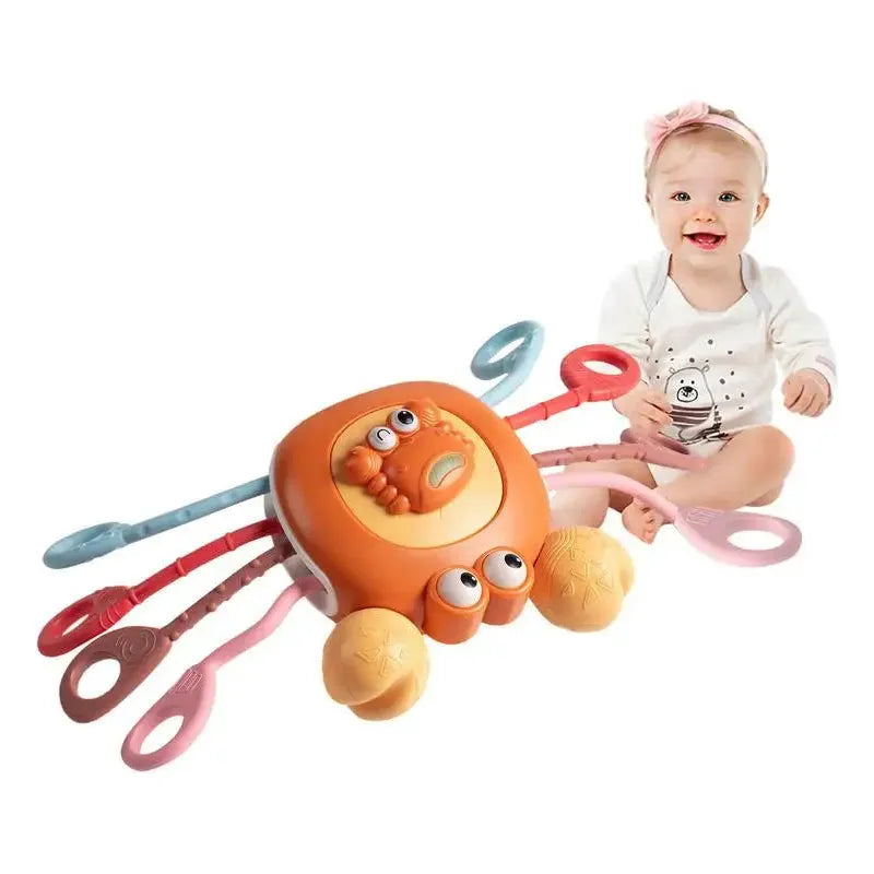 Interactive Sensory Crab Toy – Push Pull, Bell Ring, & Teething Fun for Babies - JoyfulJive