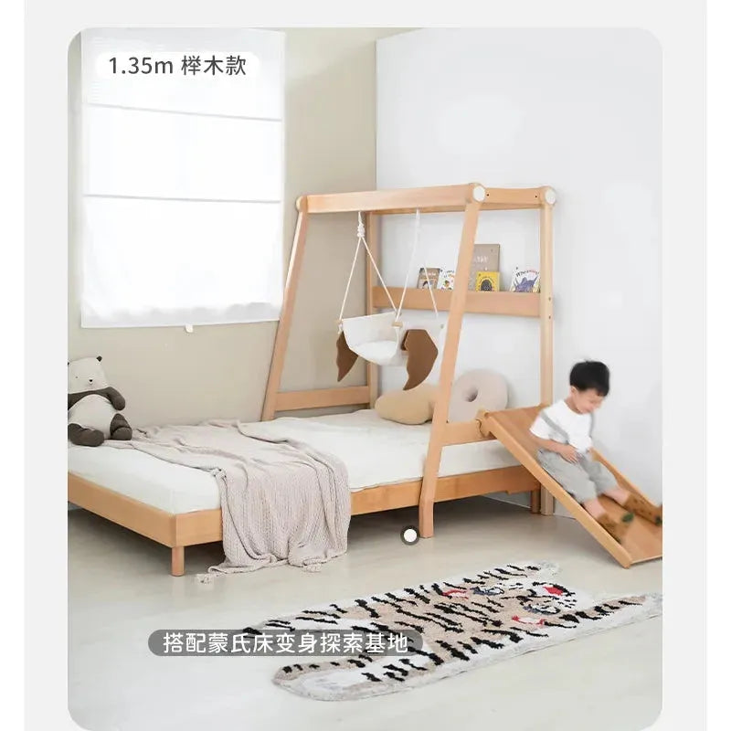 Creative Companion Bed: Solid Wood Children's Pull-Out Bed with Climbing Frame and Swing