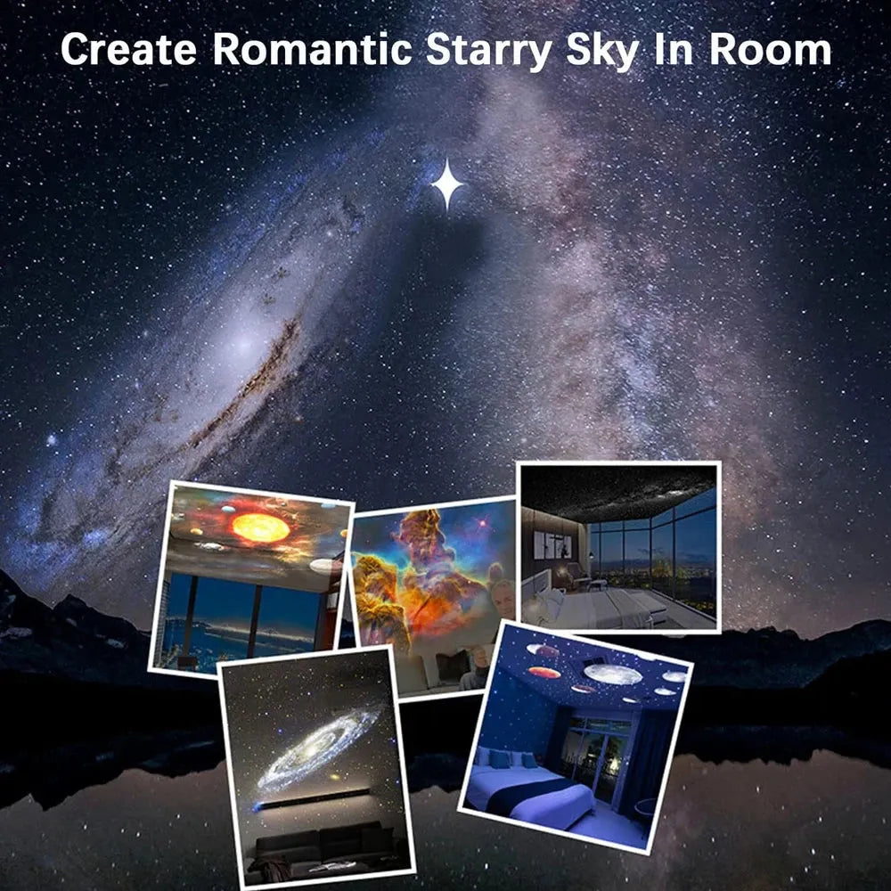 Rotating Starry Sky Projector Night Light with 12 HD Galaxy Discs for Bedroom and Home Decor