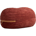 The Fuf XXL Foam Filled Bean Bag Chair in Deep Terracotta features a 6-foot oval shape, plush corded fabric, and a tan zipper along one side.