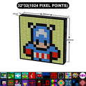 The LED Pixel Display 64x64 RGB Matrix Panel features programmable pixel art with Bluetooth APP control and USB plug. It creatively displays pixel designs, including superhero characters, on its vibrant screen.