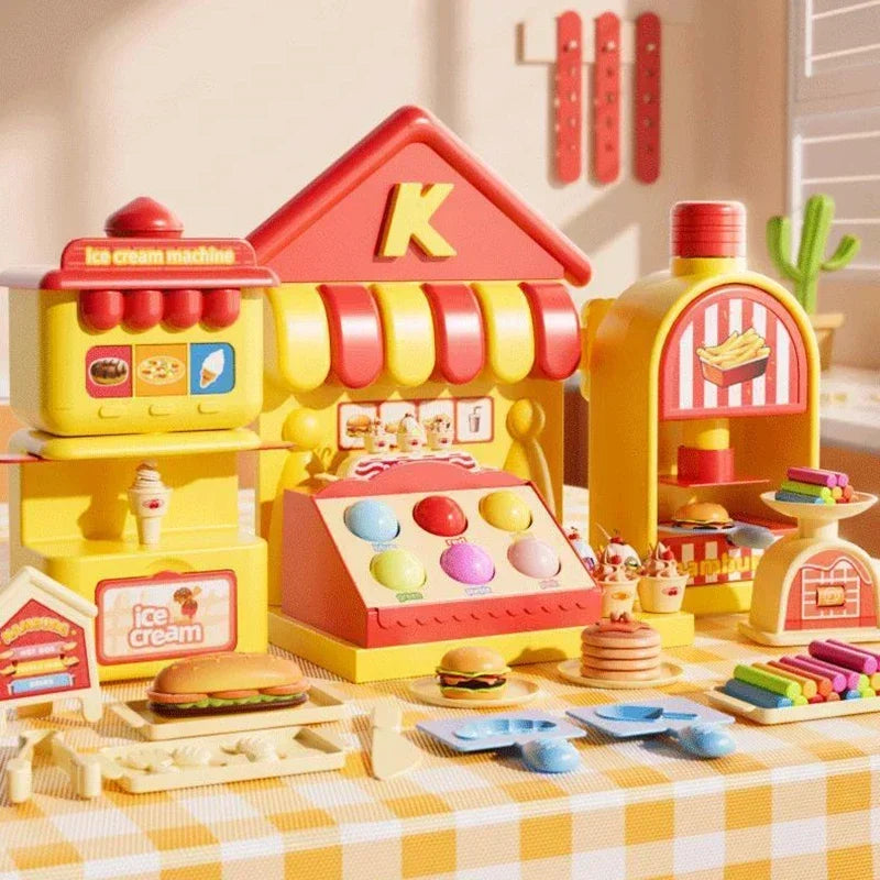 Kids Plasticine Machine Toys DIY Colored Clay Ice Cream Pretend Play Game Simulation Make Hamburger Creative Toy Slime Kit Gifts