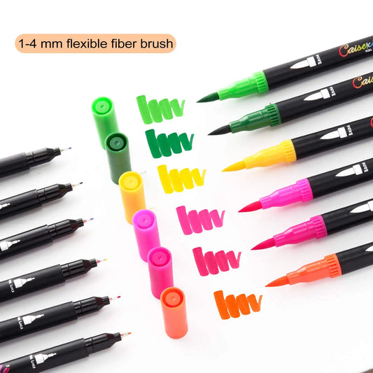 24-Color Dual Tip Brush Pens for Artists - Fine & Brush Tip Markers for Coloring and Drawing