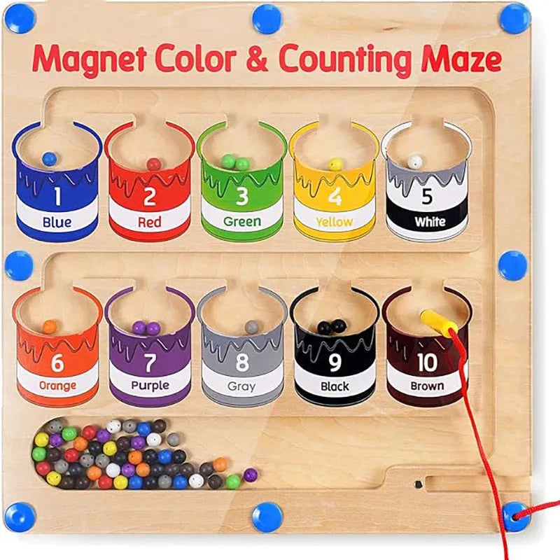 Montessori Magnetic Color and Number Learning Maze - Wooden Fine Motor Skills Puzzle for Toddlers