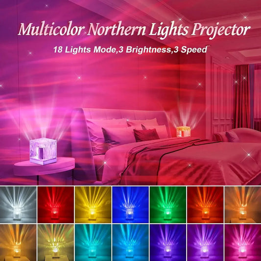 Crystal Lava Lamp Projector with 17 Color Modes - Aurora Northern Lights Night Light for Bedroom & Living Room