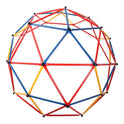 The Kids Outdoor Climbing Dome is a childrens play center crafted with red, blue, and yellow metal bars forming a spherical shape. Black nodes connect at each junction. Its manufactured in Mainland China and designed for active fun.