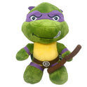 A 25cm Ninja Turtles Plush Doll for kids, featuring Donatello with a purple mask, yellow chest, brown “D” belt, and soft brown staff—a cute collectible stuffed animal and birthday gift for TMNT fans.