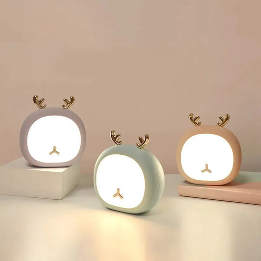 Adorable Rechargeable Deer and Bunny Night Light for Kids – Touch Control Table and Bedside Lamp with Adjustable Brightness