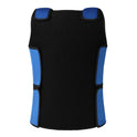 Black and blue Sensory Compression Vest for Kids with Autism, Hyperactivity, or Mood Disorder, shown flat on a white background, featuring blue padded sections and black trim for comfortable support.