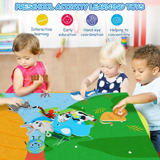 Interactive 4 IN 1 Felt Storytelling Board: Farm, Sea, Zoo & Vehicle Themes for Early Learning