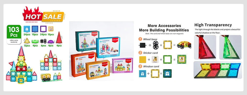 Montessori Magnetic Building Blocks Set - Creative DIY Construction Tiles for Kids' Learning & Play