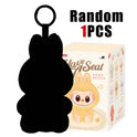 A bunny-shaped keychain appears before a box displaying the Cute Labubu The Monsters Box Toy Sweetheart Vinyl Doll. Random 1pcs with box hints at a surprise model—perfect as a kawaii backpack pendant or plush keychain gift.