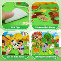 A collage of four images displays the Farm Animals Felt Story Board Set Interactive Play Kit for Toddlers, featuring peelable felt, farm-themed pieces, kids placing animals on the board, and labeled elements—showcasing its educational benefits.
