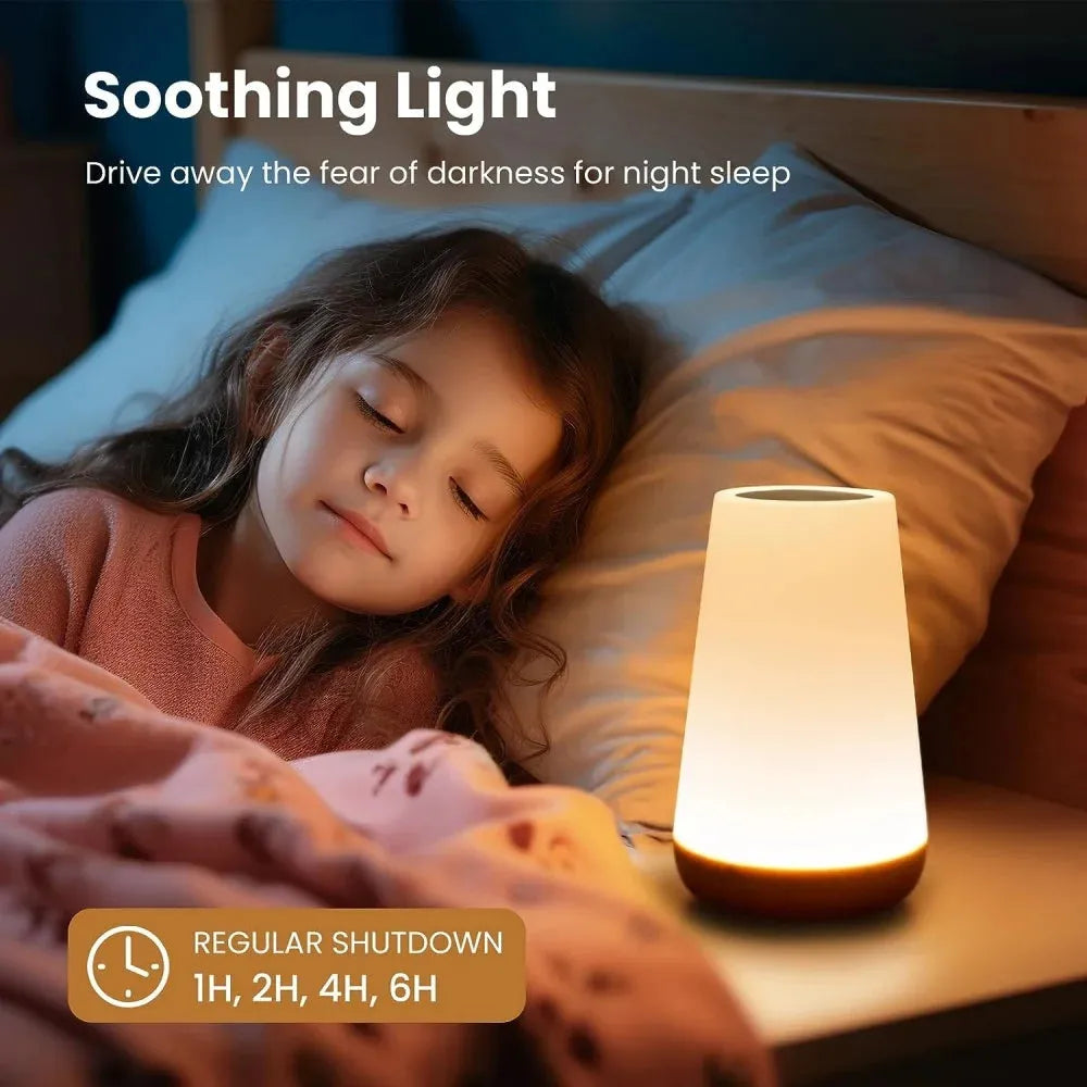 Rechargeable Touch-Controlled Dimmable Bedside Lamp with 13 RGB Colors - Portable Night Light for Kids and Babies