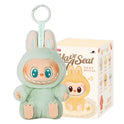A MINISO Cute Labubu The Monsters Box Toy Sweetheart Vinyl Doll Keychain in Style A with box, featuring bunny ears, mint green fur, a big smile, and matching packaging with the characters illustration.