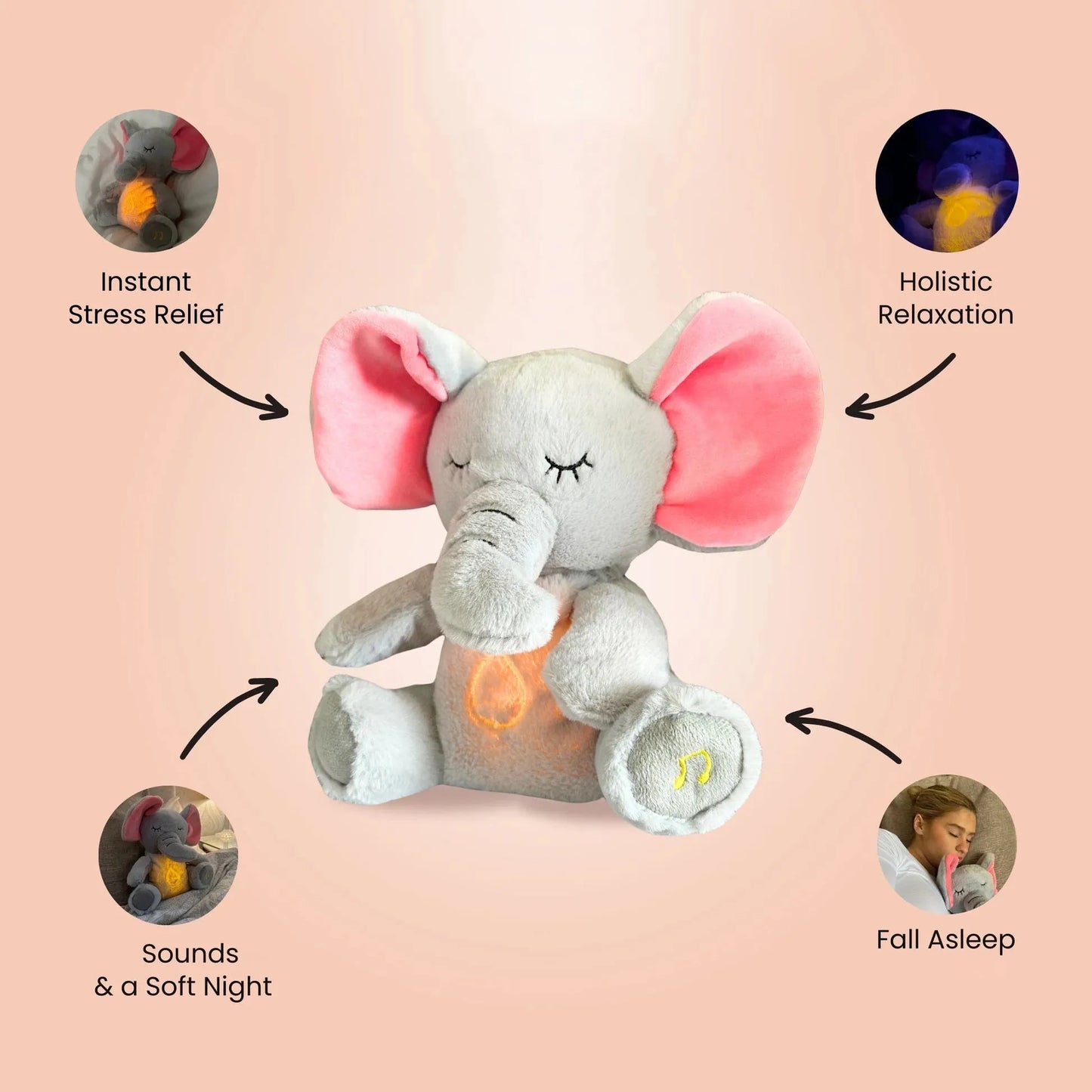 4-in-1 Musical Elephant Plush Toy with Soothing Lights for Babies and Kids - Ideal Sleep Companion and Sensory Gift