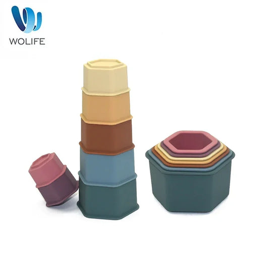 Baby Silicone Stacking Cup Colorful Intelligence Gift Folding Tower Toys Montessori Educational Toys Infant Bath Play Water Set