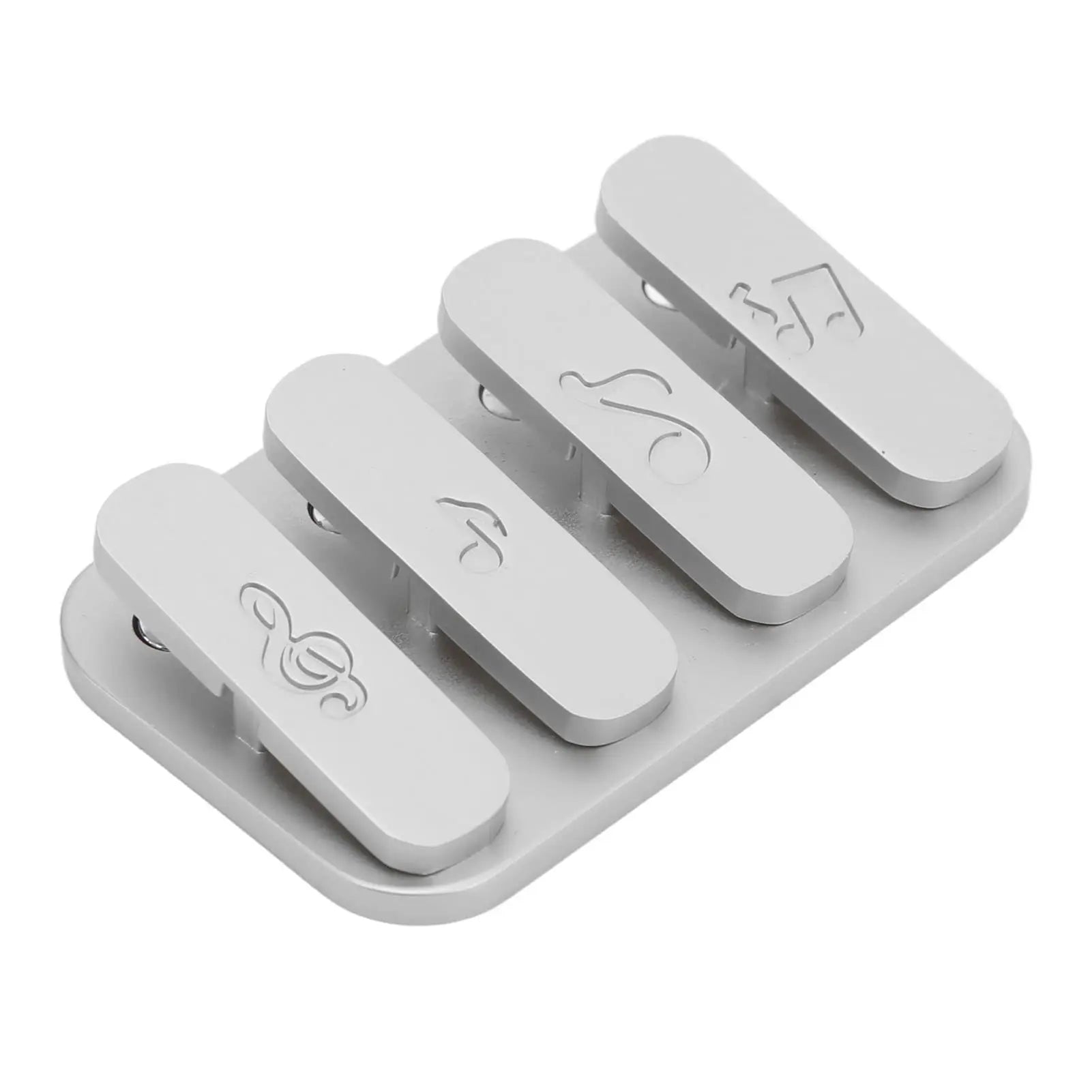 A silver alloy Fidget Clicker with 4 detachable piano key magnetic sliders. This metal fidget toy is ideal for ages 6-12, helping keep hands busy and organized while providing tactile fun—no cables or chemicals involved.