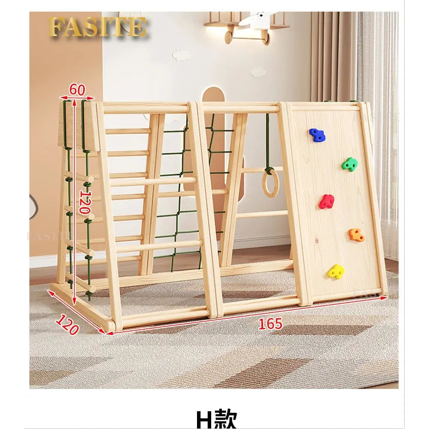 Versatile Solid Wood Indoor Climbing Frame with Slide and Swing for Kids’ Sensory Development