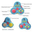 The Rotating Magic Bean Fidget Pad, made of durable ABS for ages 3-6, offers labeled interactive features like ball, roller, joystick, pluck, and switch—perfect for stress relief and engaging play.