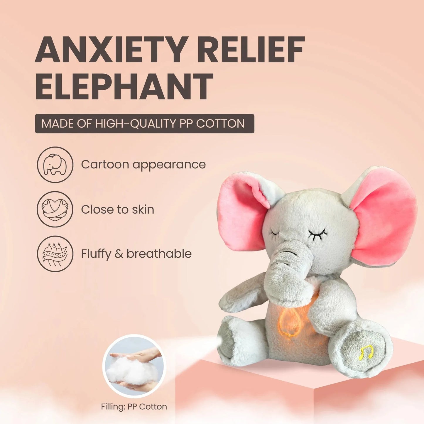 4-in-1 Musical Elephant Plush Toy with Soothing Lights for Babies and Kids - Ideal Sleep Companion and Sensory Gift