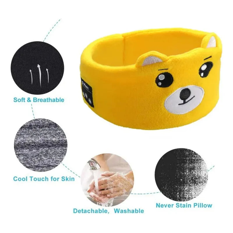 Soft Elastic Comfortable Wireless Music Earphones Kids Animal Sleeping Headphones Eye Mask Bluetooth V5.0 Headphones Headband - JoyfulJive