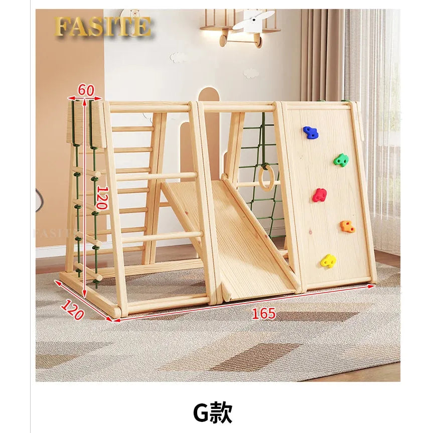 Versatile Solid Wood Indoor Climbing Frame with Slide and Swing for Kids’ Sensory Development