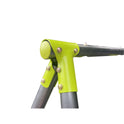 Close-up of a green and black metal joint with bolts from the Interesting Triple Children Metal Safe Swing Set (440lbs), an outdoor playground swing for ages 3+ with three seats, shown against a white background.