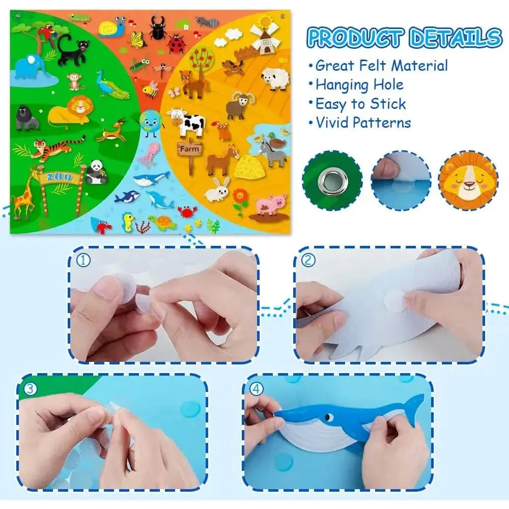 Interactive 4 IN 1 Felt Storytelling Board: Farm, Sea, Zoo & Vehicle Themes for Early Learning