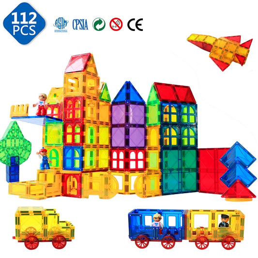 112PCS Magnetic Tiles Big Size Magnet Construction Building Blocks Sets Designer Educational Game Toys For Kids Best Gifts